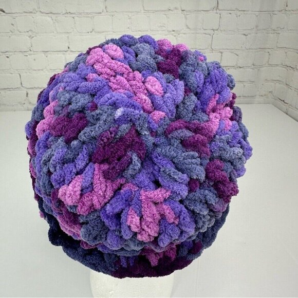 Handmade New Purple‎ and Pink Chenille Slouchy Knit Winter Beanie Med/Large - Picture 6 of 12